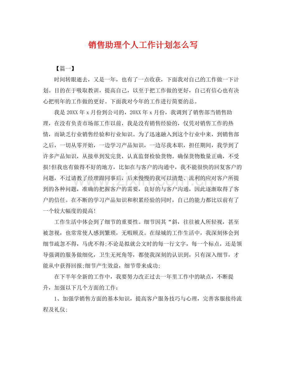 销售助理个人工作计划怎么写 .docx_第1页