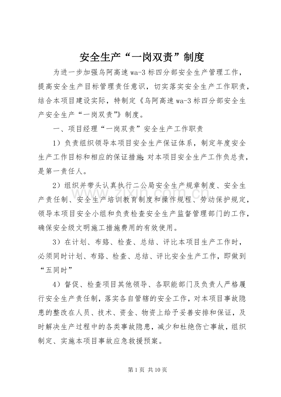 安全生产“一岗双责”规章制度细则 (2).docx_第1页