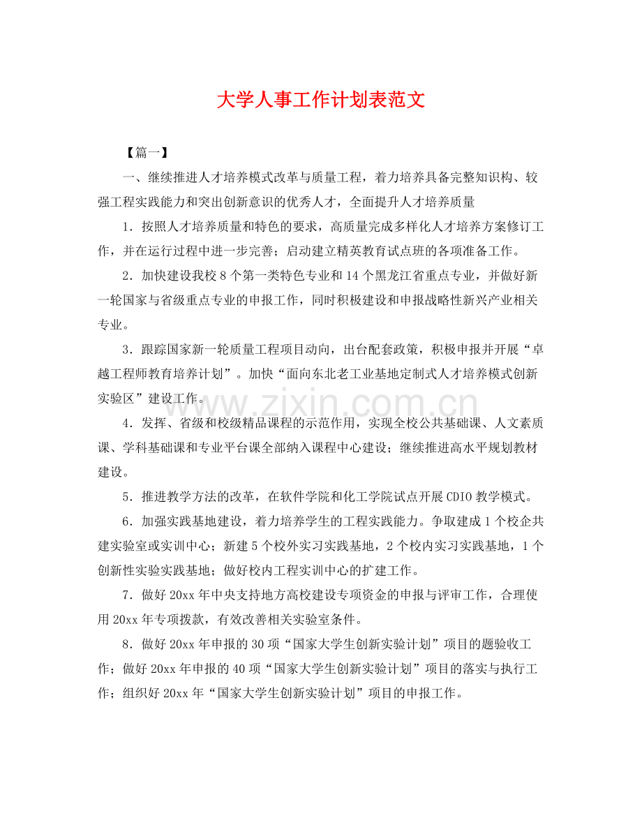 大学人事工作计划表范文 .docx_第1页