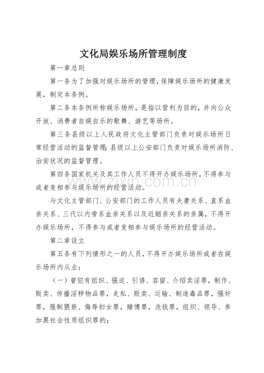 文化局娱乐场所管理规章制度.docx_第1页