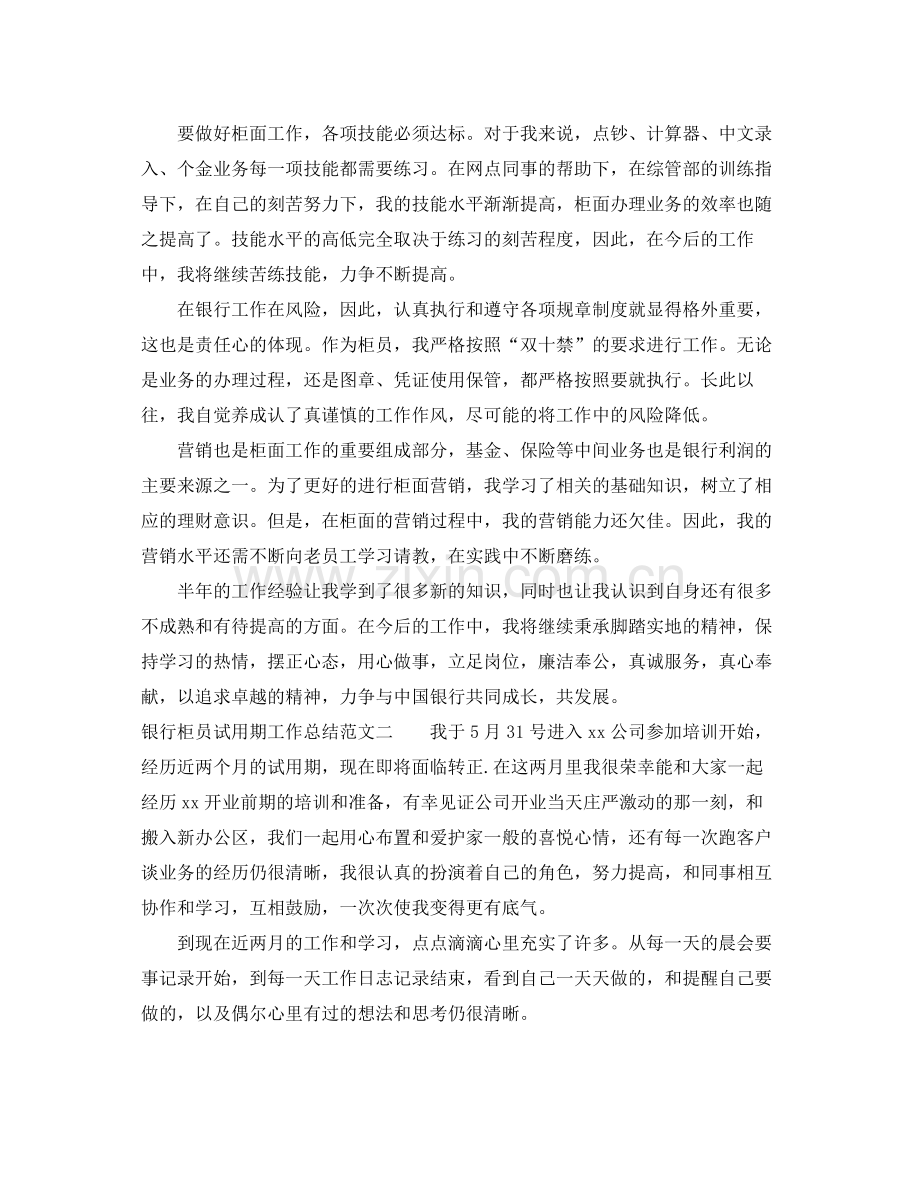 银行柜员试用期工作总结与计划 .docx_第2页