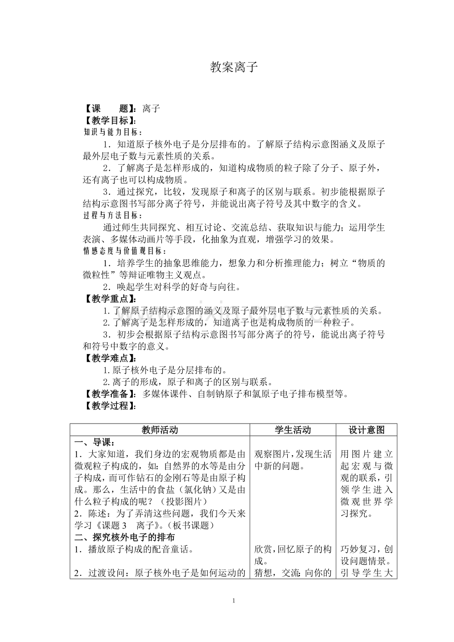 初中化学教案离子.doc_第1页