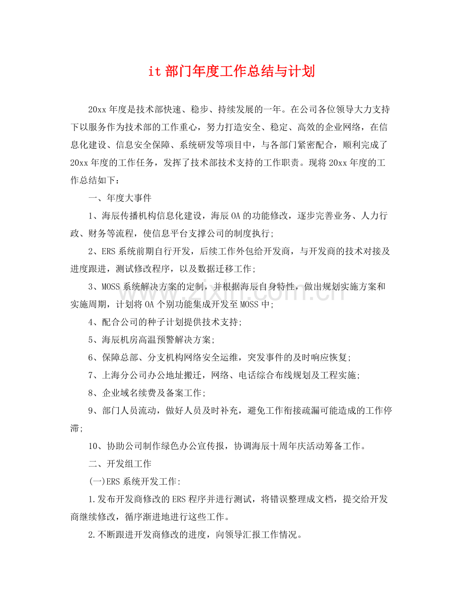 it部门2020年度工作总结与计划 .docx_第1页