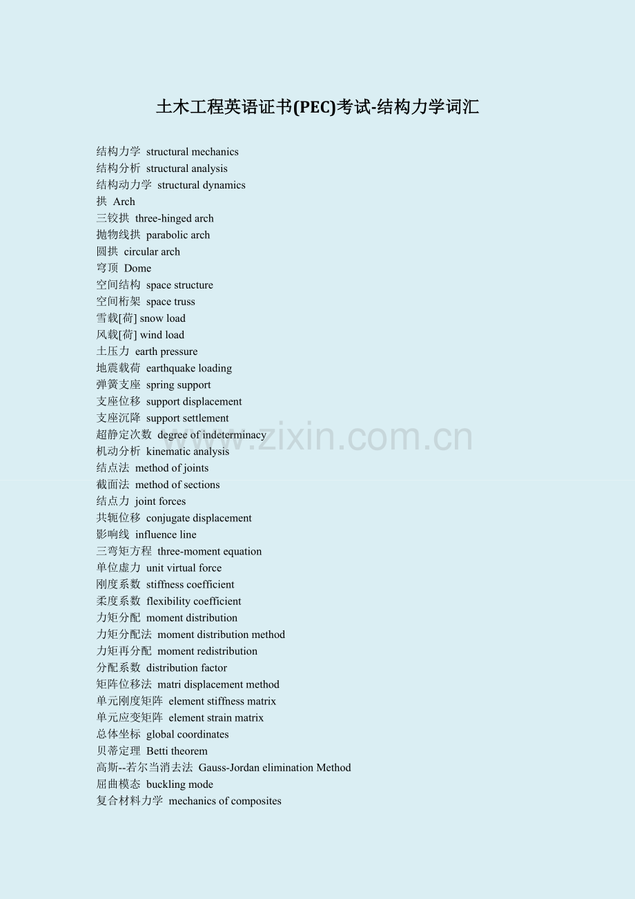 土木工程英语证书(PEC)考试-结构力学词汇.doc_第1页