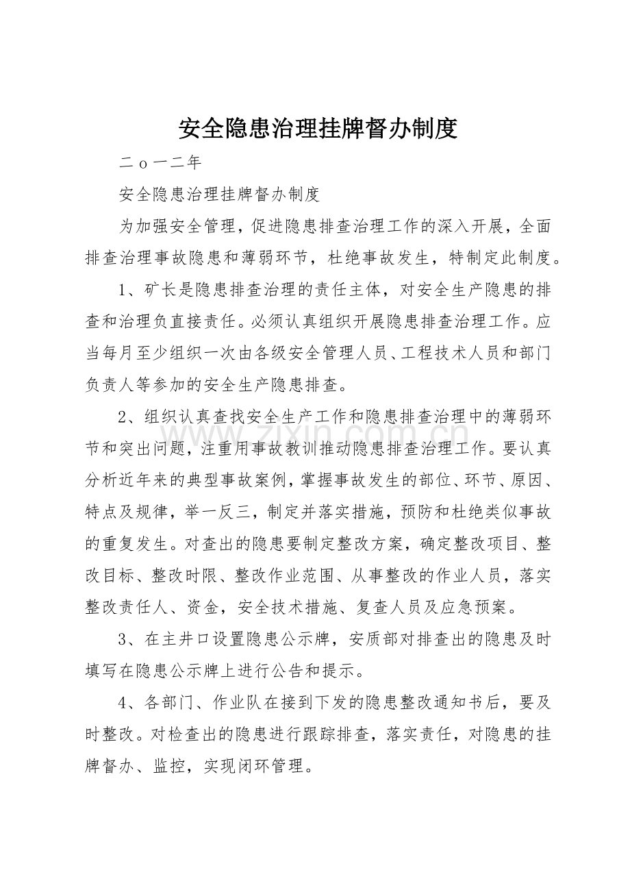 安全隐患治理挂牌督办规章制度 .docx_第1页