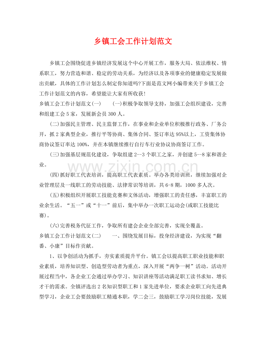 乡镇工会工作计划范文 .docx_第1页