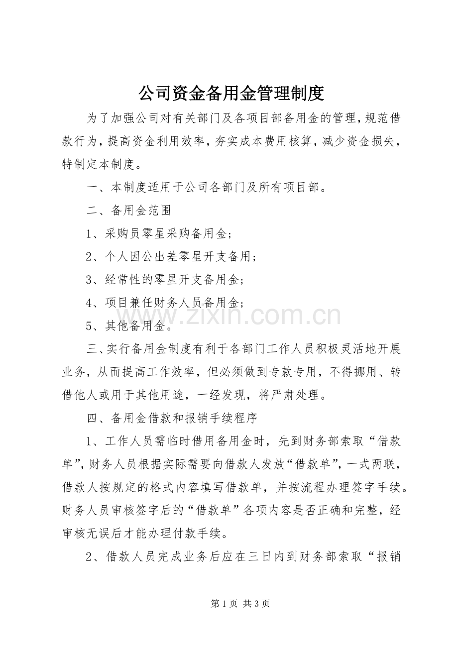 公司资金备用金管理规章制度.docx_第1页