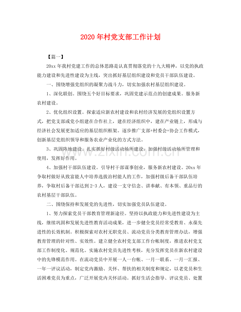 2020年村党支部工作计划 .docx_第1页