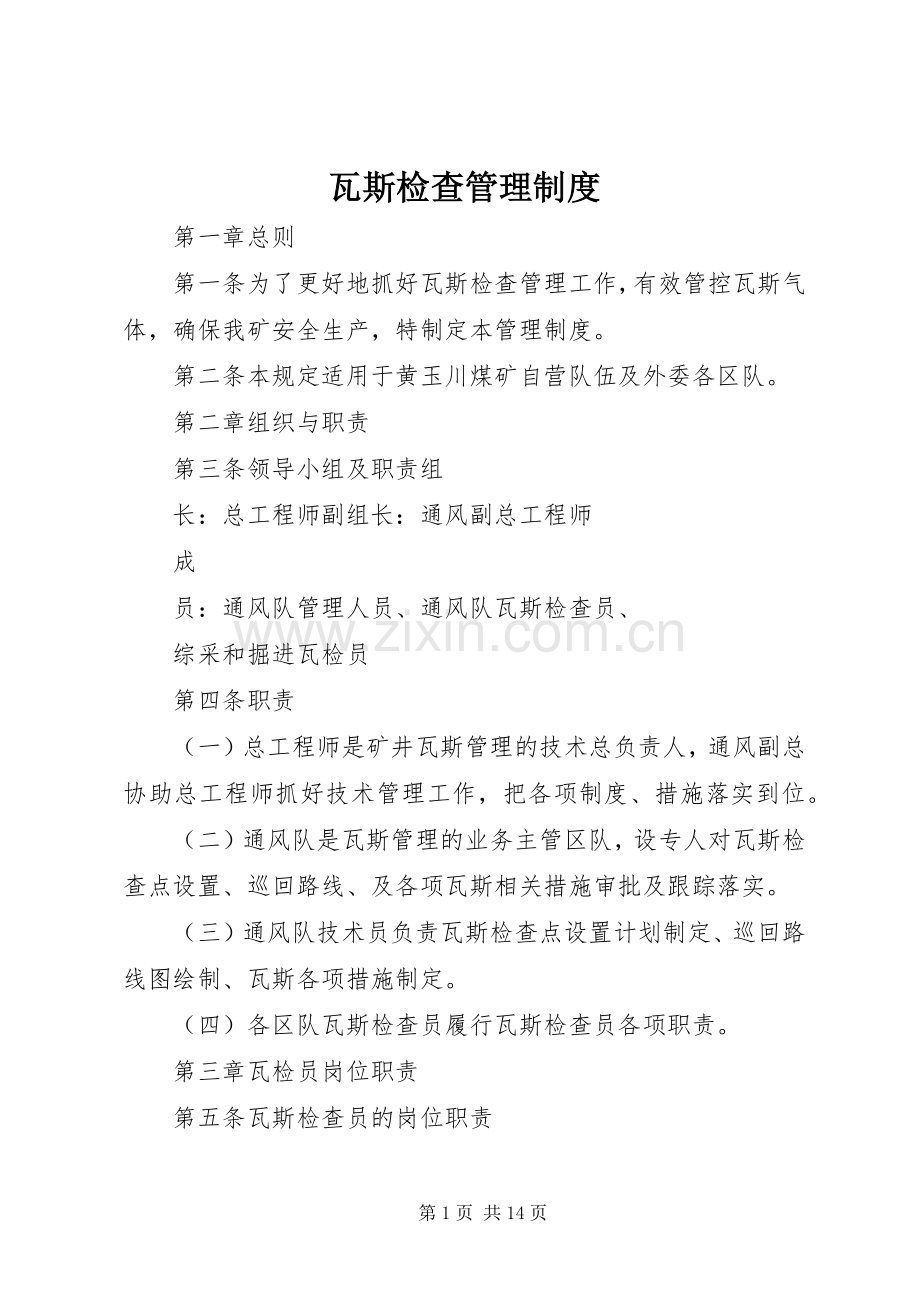 瓦斯检查管理规章制度.docx_第1页