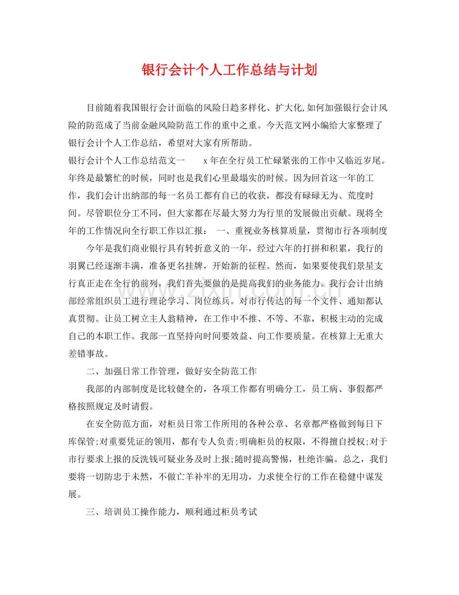 银行会计个人工作总结与计划 .docx_第1页