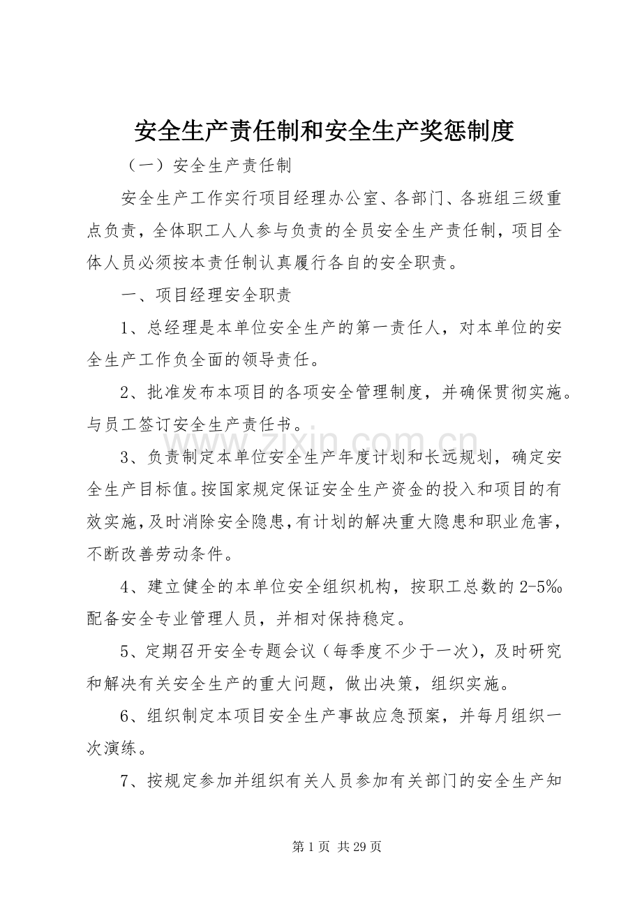 安全生产责任制和安全生产奖惩规章制度.docx_第1页