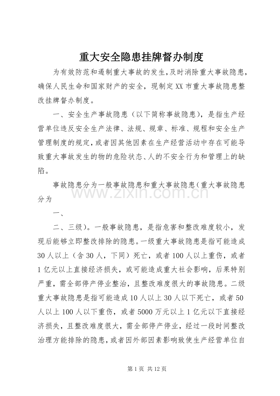 重大安全隐患挂牌督办规章制度.docx_第1页