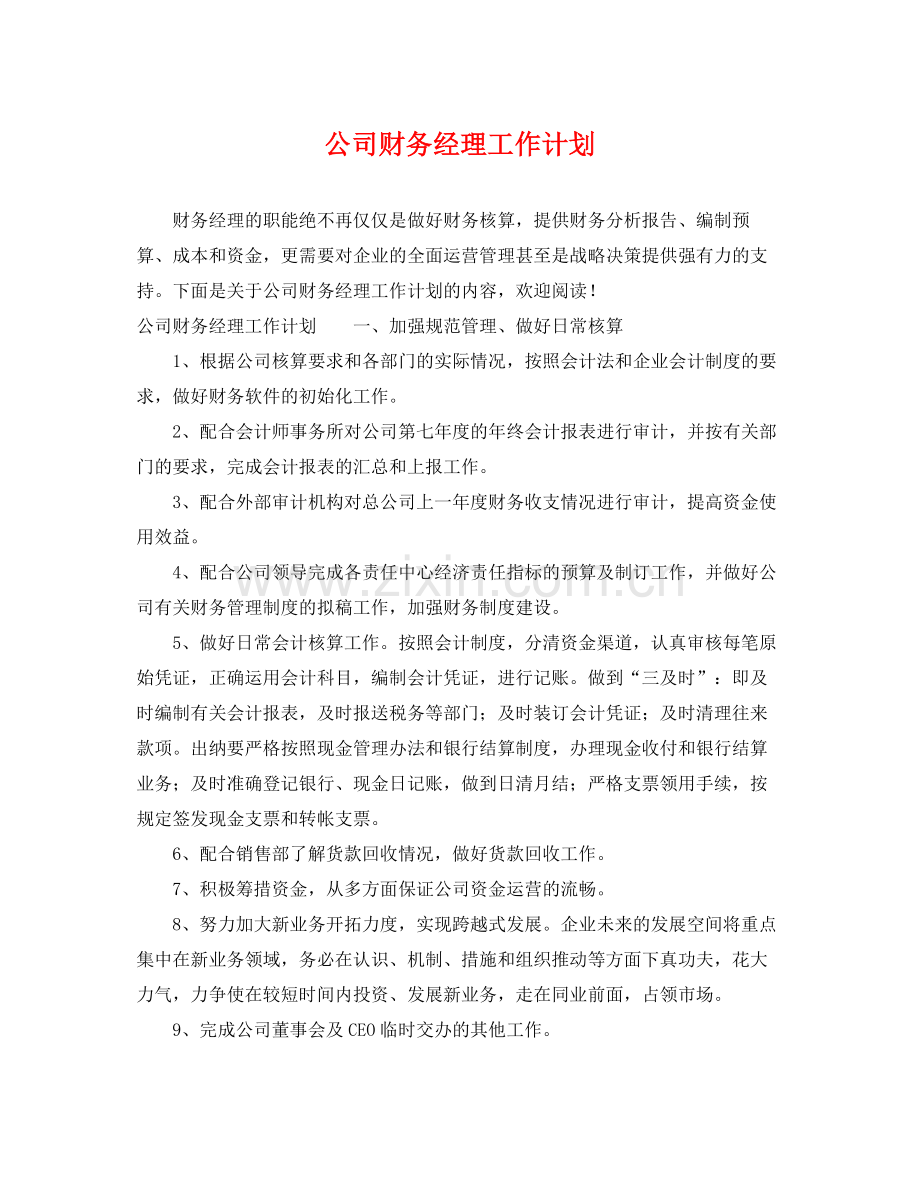 公司财务经理工作计划 .docx_第1页