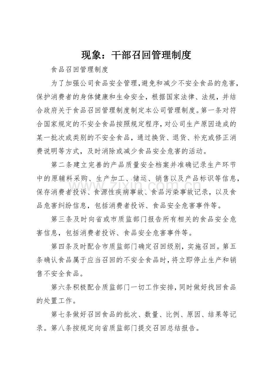 现象：干部召回管理规章制度 .docx_第1页