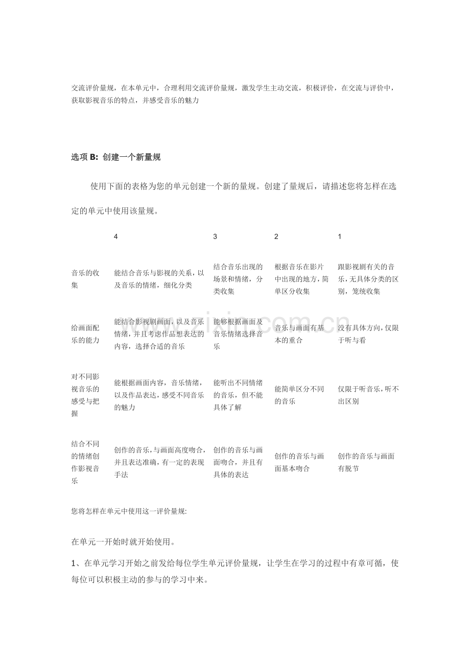 2013年远程培训intel未来教育项目音乐模块三作业影视音乐之评价与量规设计.doc_第3页