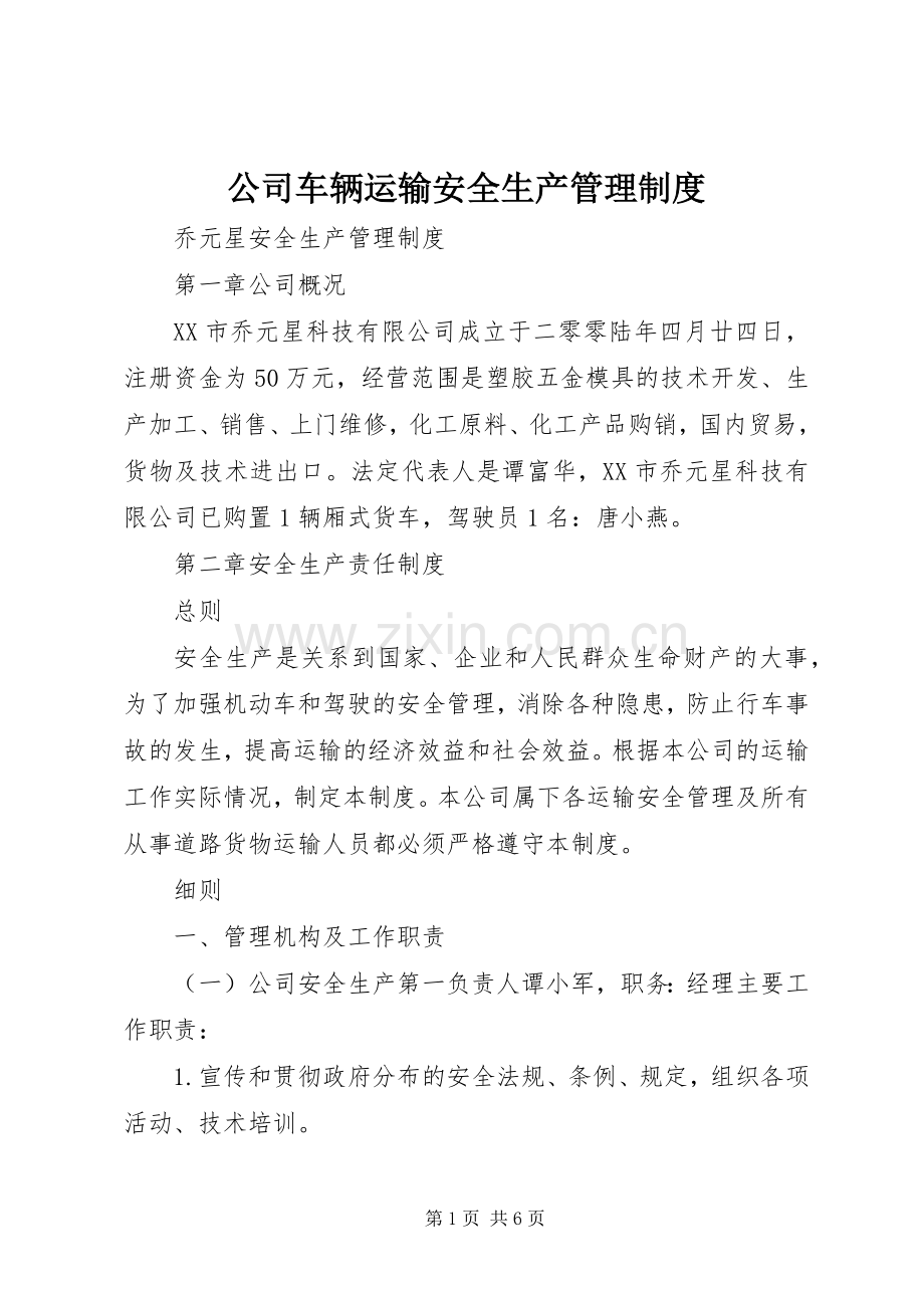 公司车辆运输安全生产管理规章制度.docx_第1页