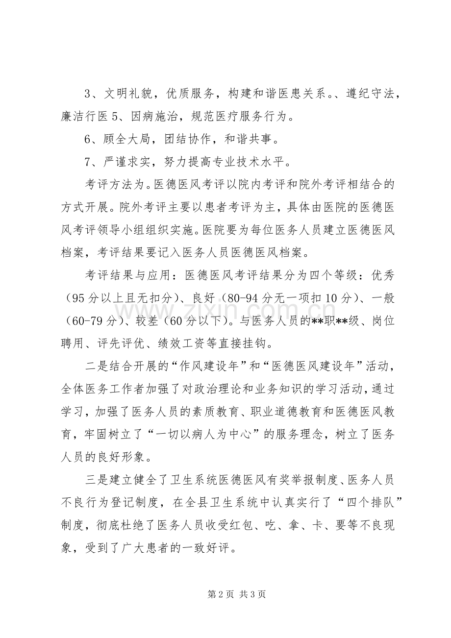 医德医风考评规章制度落实情况自查报告.docx_第2页