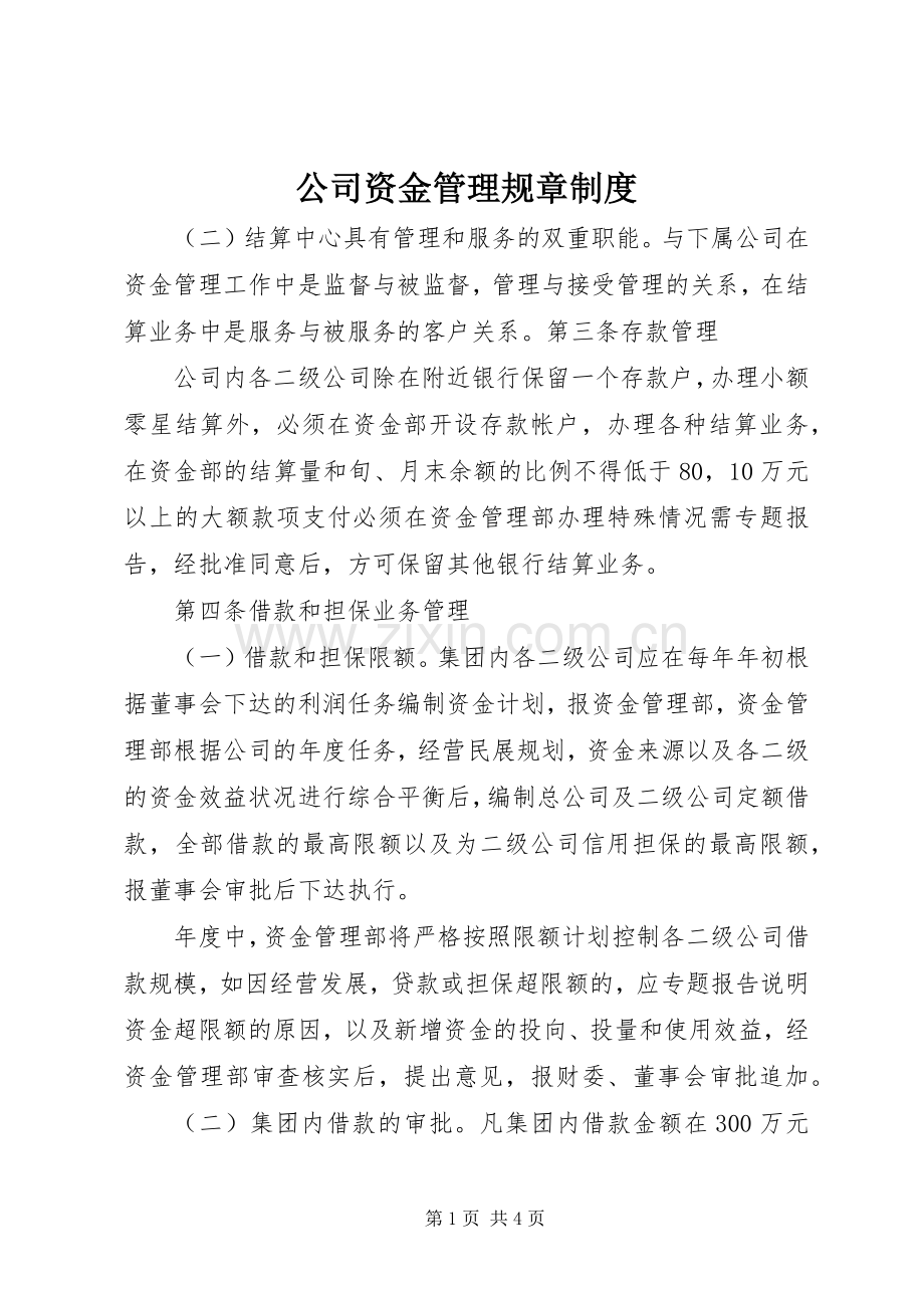 公司资金管理规章规章制度 .docx_第1页