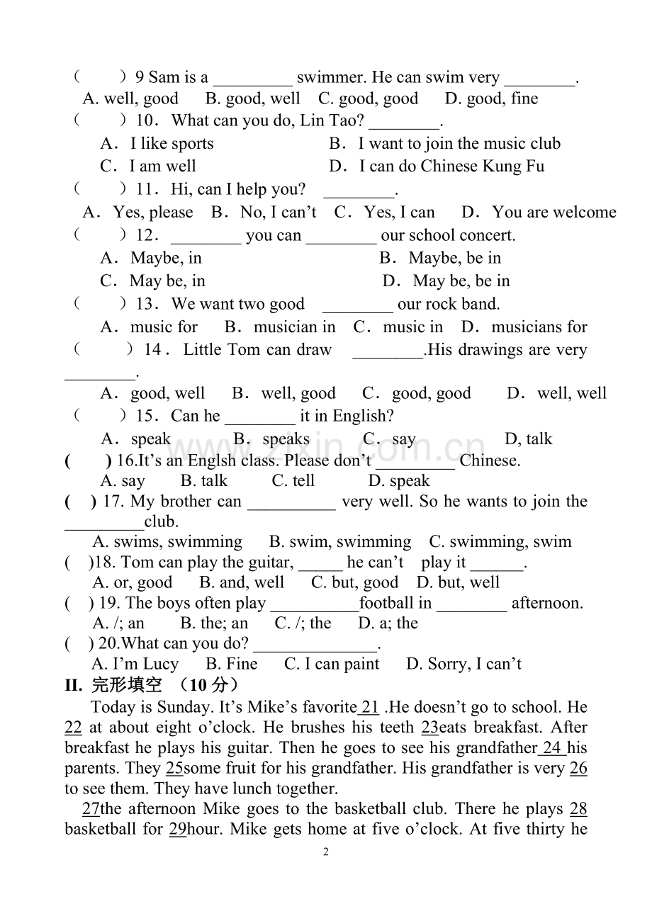 新目标英语七年级上册unit10试题.doc_第2页