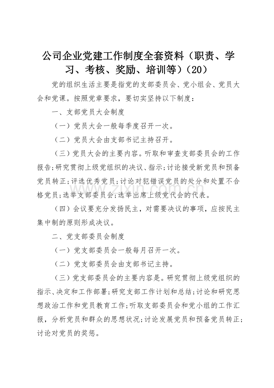 公司企业党建工作规章制度全套资料（职责要求、学习、考核、奖励、培训等）（20）.docx_第1页