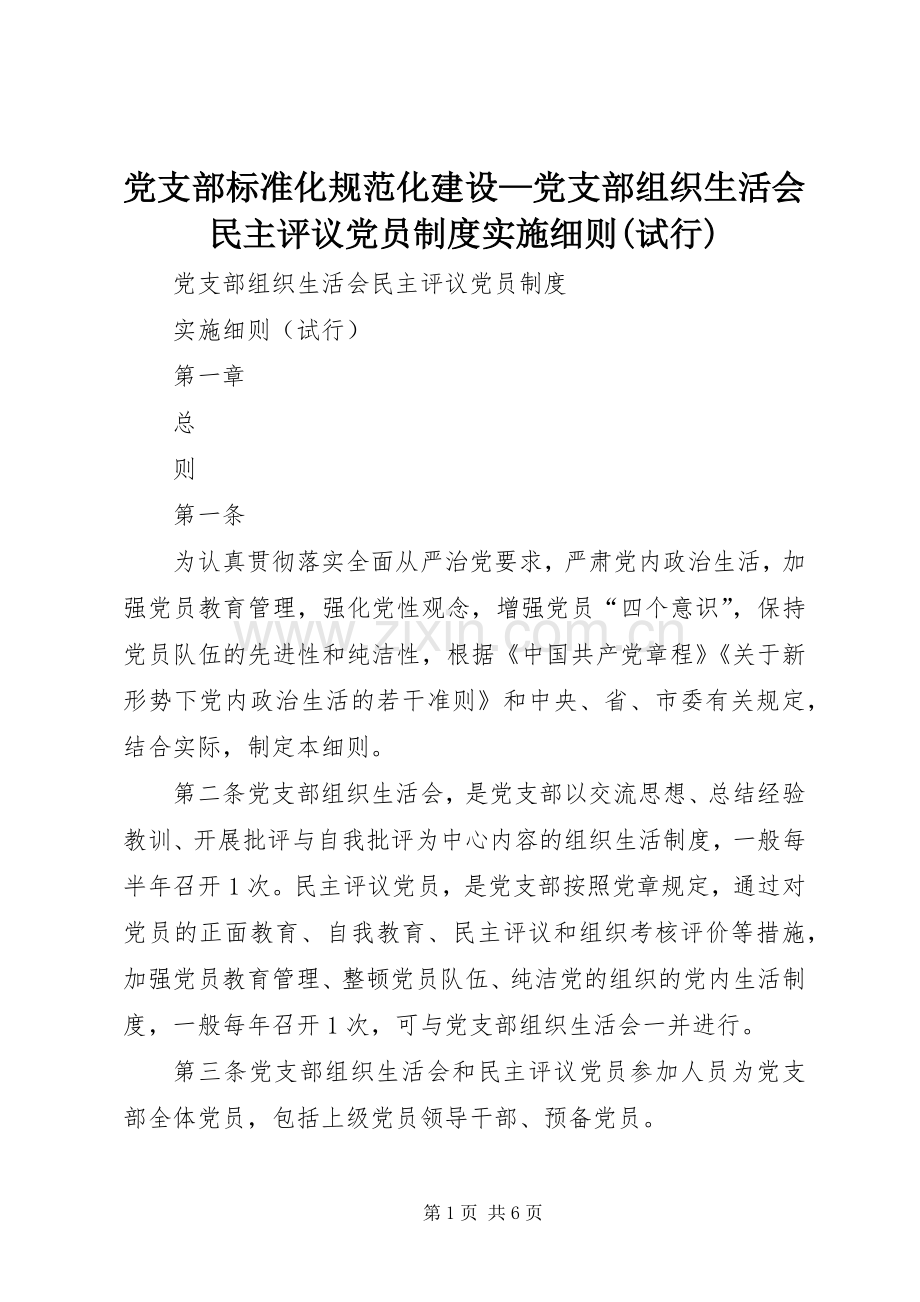 党支部标准化规范化建设—党支部组织生活会民主评议党员规章制度实施细则(试行).docx_第1页