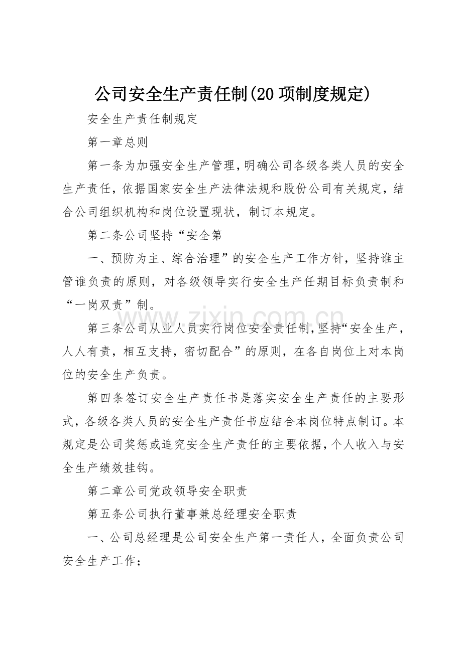 公司安全生产责任制(20项规章制度规定) (3).docx_第1页