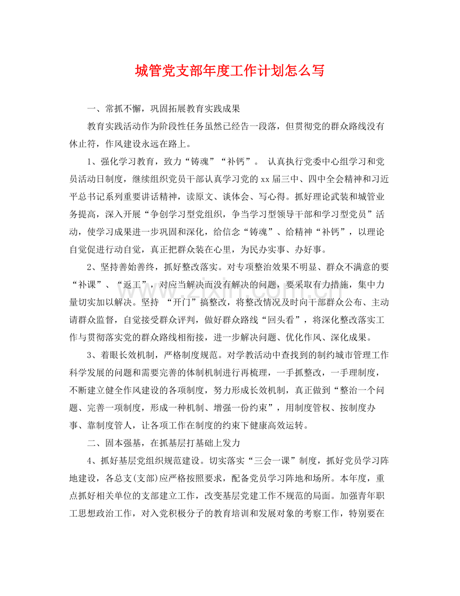 城管党支部年度工作计划怎么写 .docx_第1页