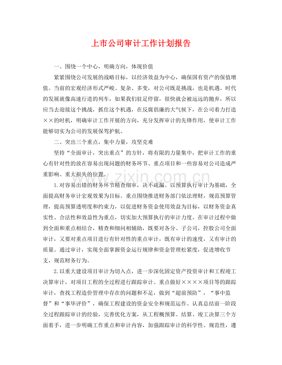 上市公司审计工作计划报告 .docx_第1页