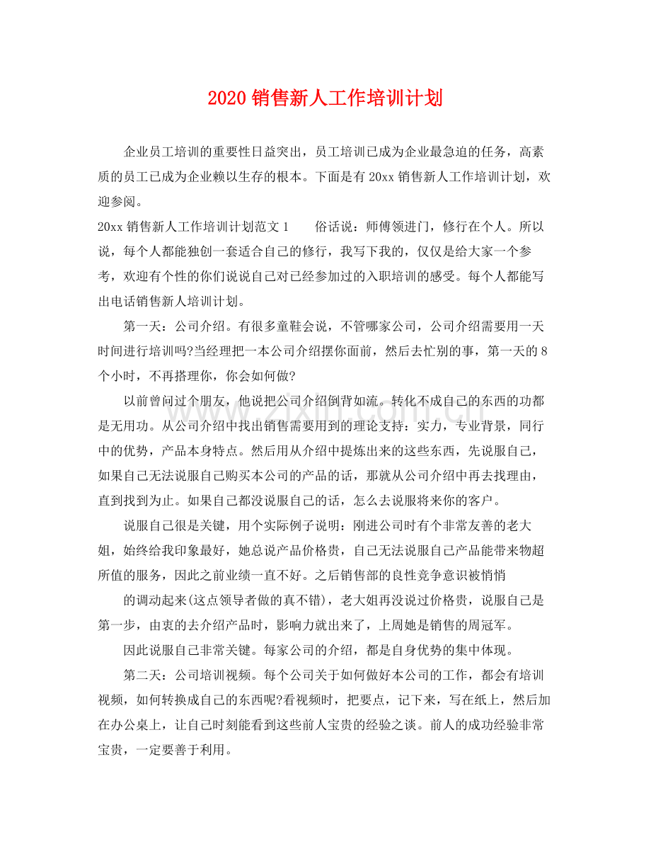 销售新人工作培训计划 .docx_第1页