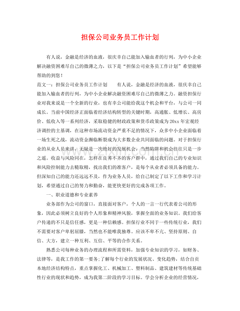 担保公司业务员工作计划 .docx_第1页