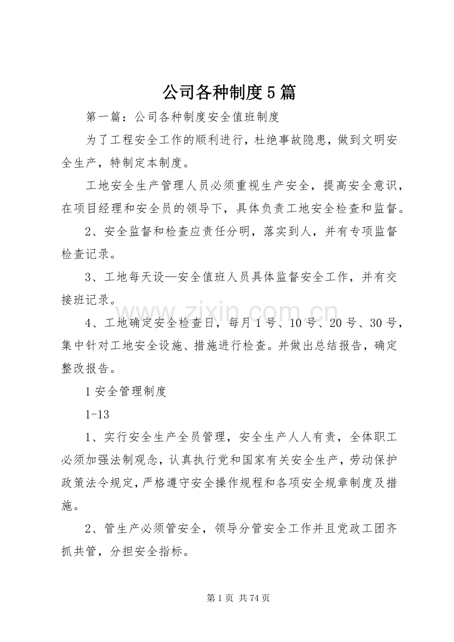 公司各种规章制度5篇.docx_第1页