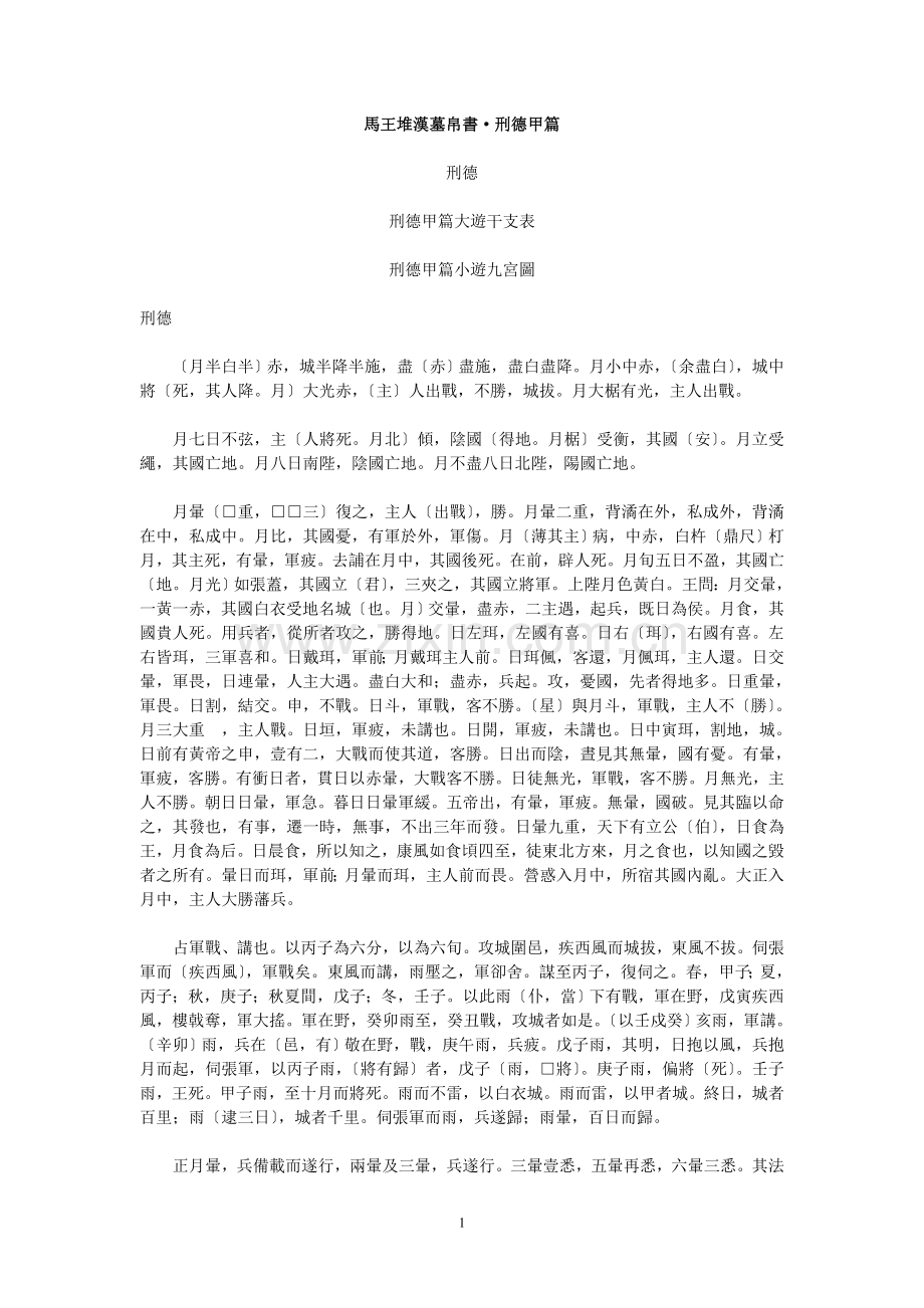 馬王堆漢墓帛書&amp;#8226;刑德甲篇.doc_第1页