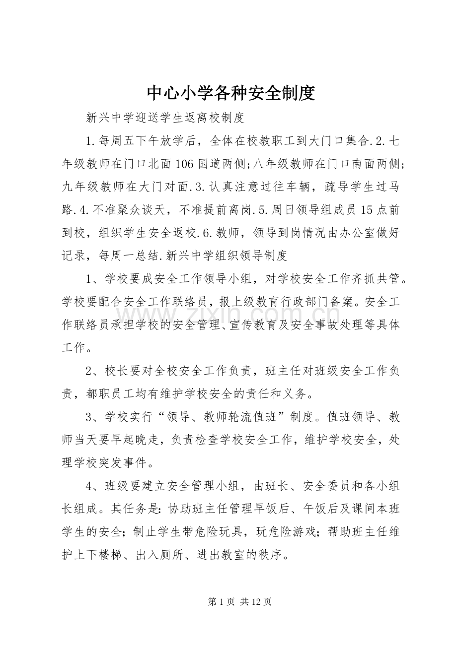 中心小学各种安全规章制度.docx_第1页