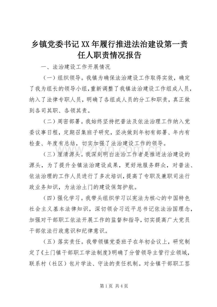 乡镇党委书记年履行推进法治建设第一责任人职责要求情况报告.docx_第1页