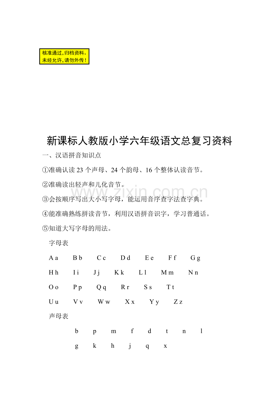 新课标人教版小学六年级语文总复习资料.doc_第1页