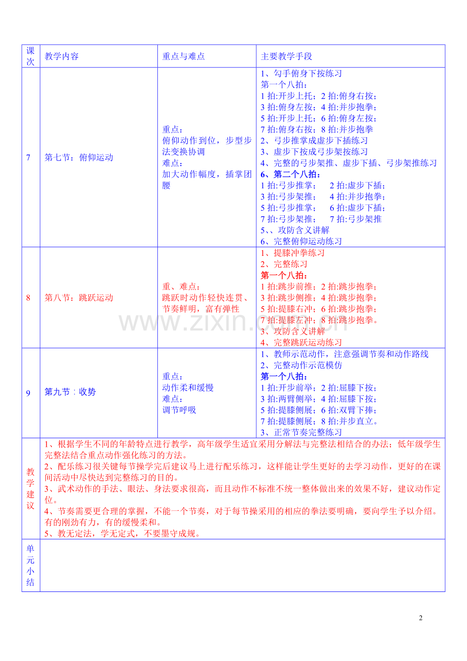 武术健身操单元教学计划.doc_第2页