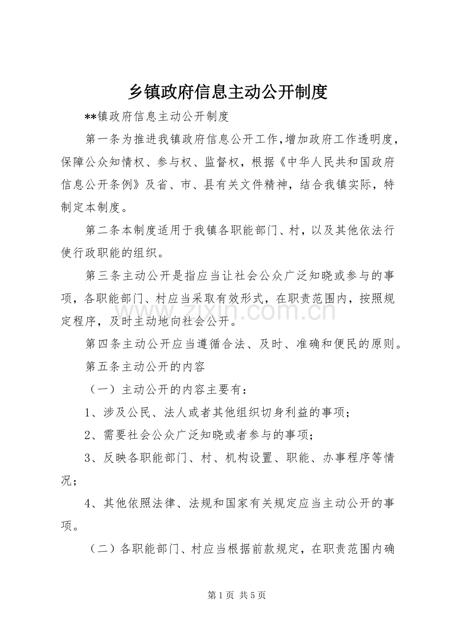 乡镇政府信息主动公开规章制度(2).docx_第1页