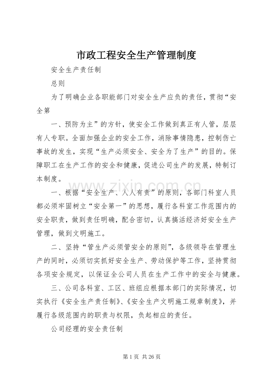 市政工程安全生产管理规章制度细则.docx_第1页