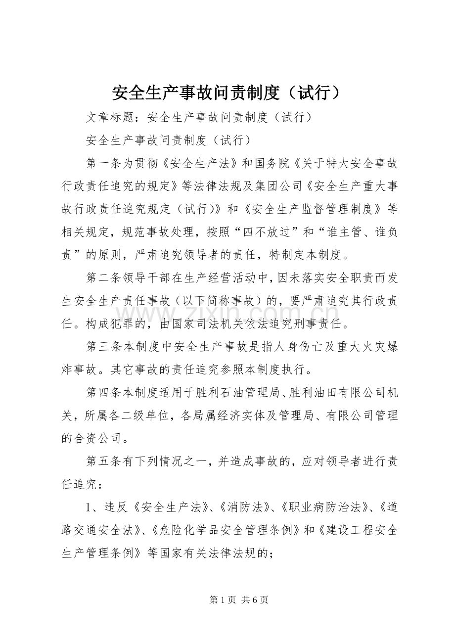 安全生产事故问责规章制度（试行）.docx_第1页