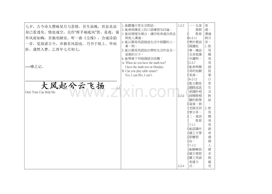 Cxsoecg内湖国民中学九十四学年度第二学期七年级英语学习领.doc_第1页