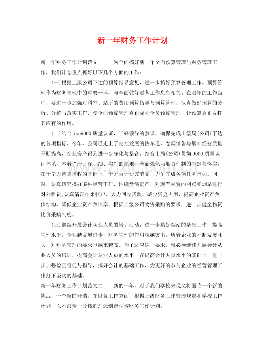 新一年财务工作计划 .docx_第1页