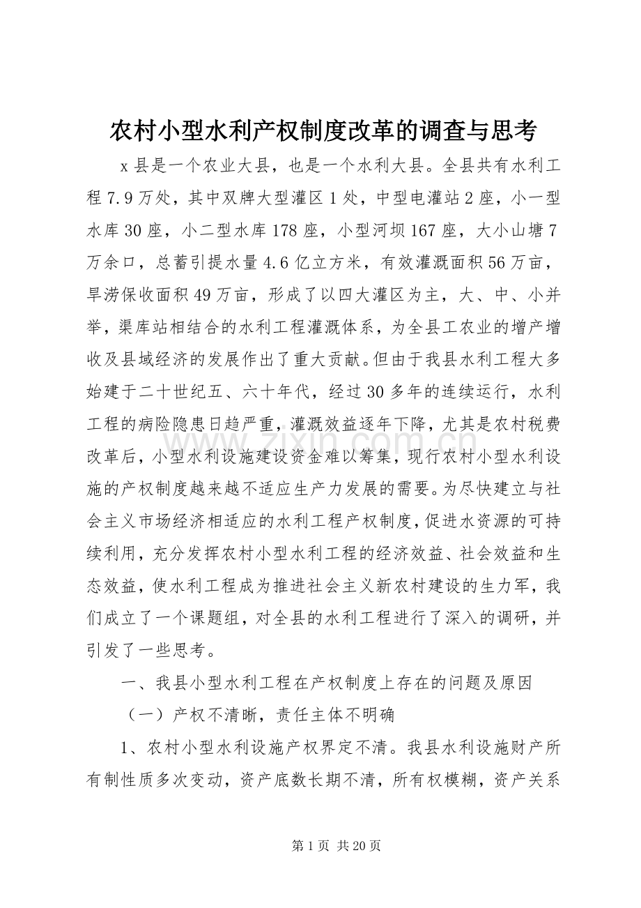 农村小型水利产权规章制度细则改革的调查与思考 (2).docx_第1页