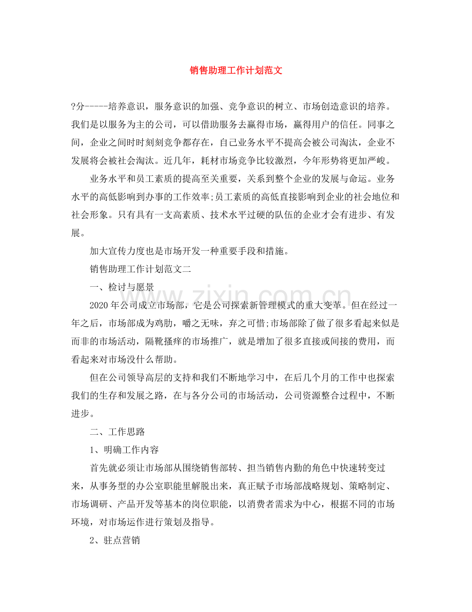 销售助理工作计划范文 .docx_第1页