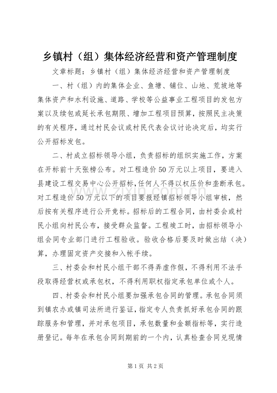 乡镇村（组）集体经济经营和资产管理规章制度.docx_第1页