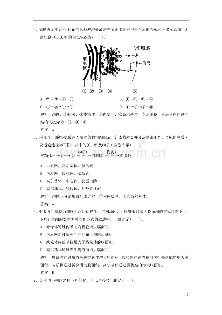 【创新设计】2013-2014版高中生物-第3章-第2节第2课时课时细胞器之间的协调配合活页规范训练-新人教版必修1.doc_第2页