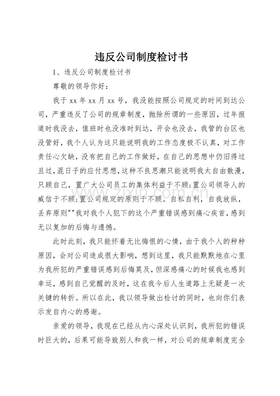 违反公司规章制度细则检讨书.docx_第1页