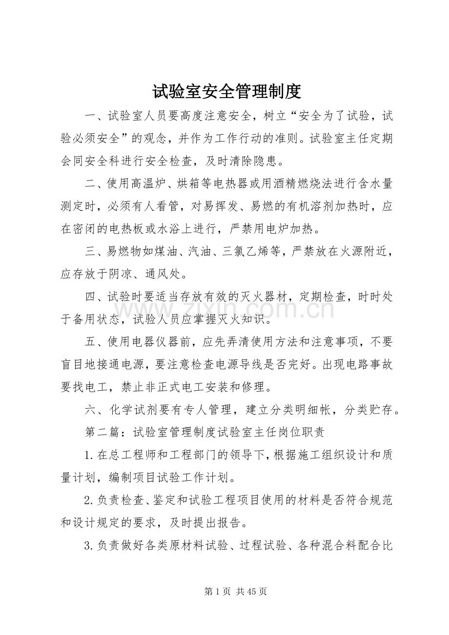 试验室安全管理规章制度.docx_第1页