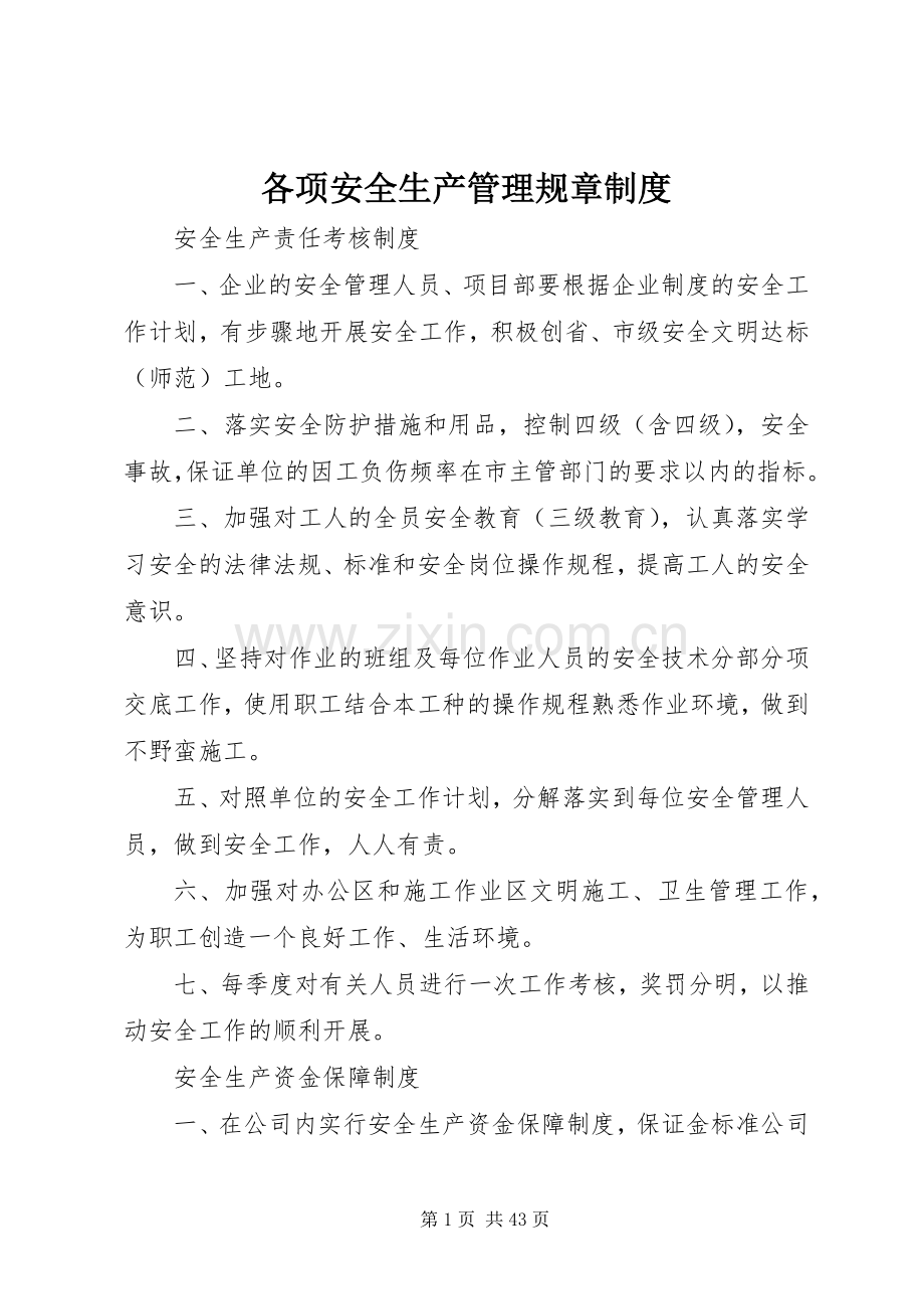 各项安全生产管理规章规章制度.docx_第1页