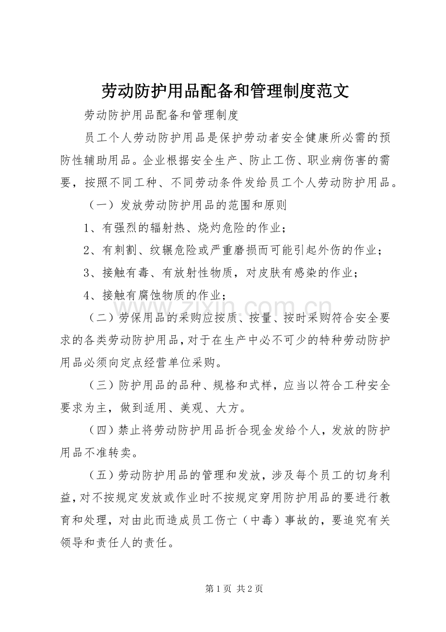 劳动防护用品配备和管理规章制度范文 .docx_第1页