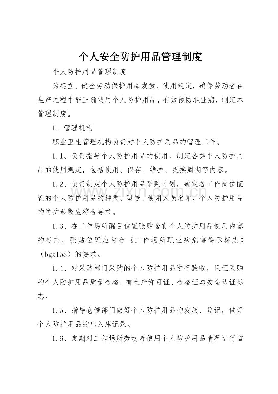 个人安全防护用品管理规章制度细则.docx_第1页